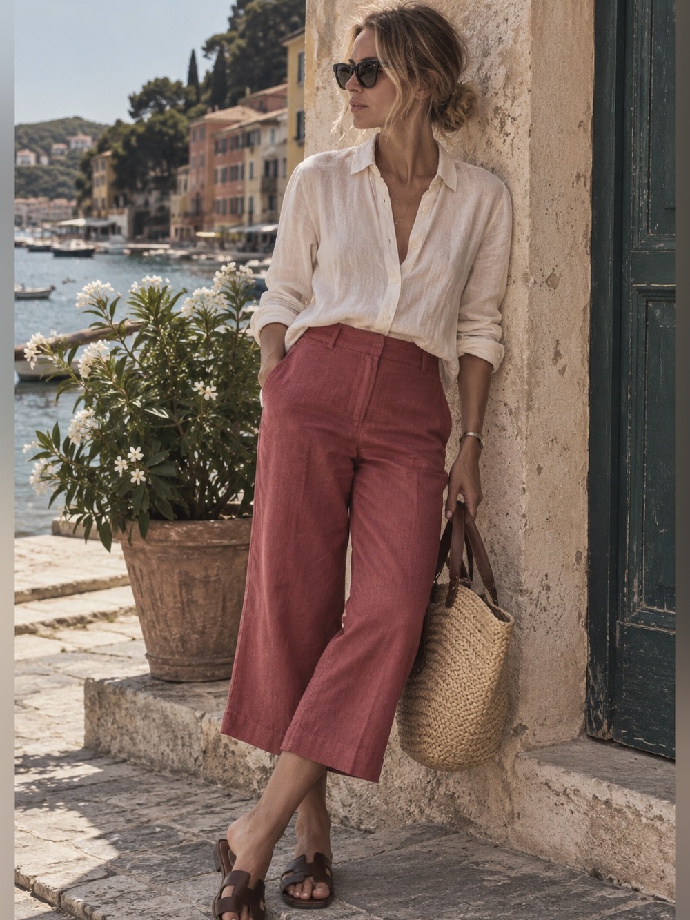 Akris punto classic linen cropped pants
